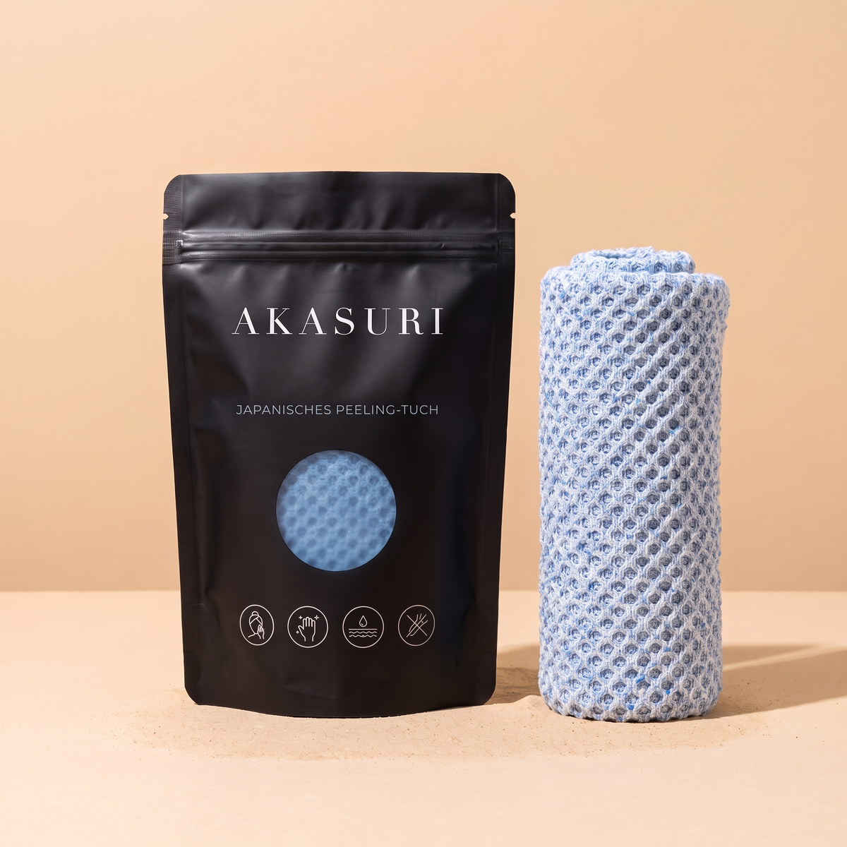 Akasuri Peeling-Tuch in Blau mit Verpackung