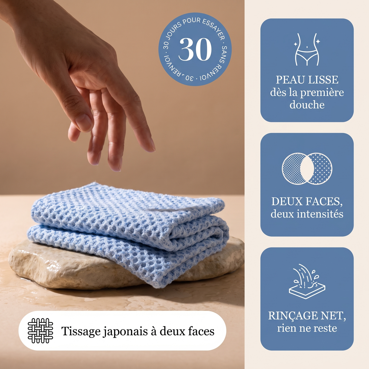 Akasuri Peeling-Tuch: glatte Haut ab der ersten Dusche, zwei Seiten, 30 Tage zum Testen